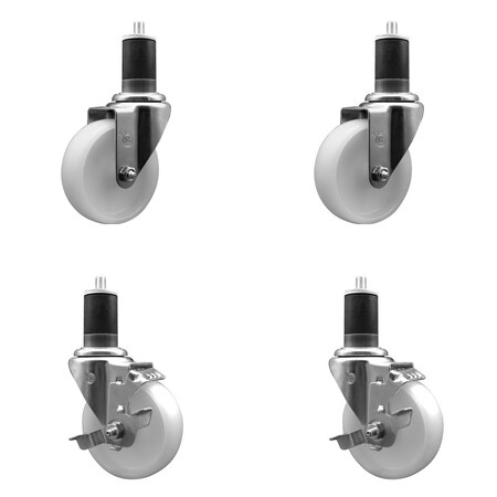 Service Caster 4'' SS Nylon Wheel Swivel 1-5/8'' Expanding Stem Caster Set 2 Brakes, 4PK SCC-SSEX20S414-NYS-2-TLB-2-158